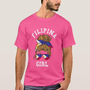 フィリピン女子プライドフィリピン国旗Messy Bun Her Tシャツ