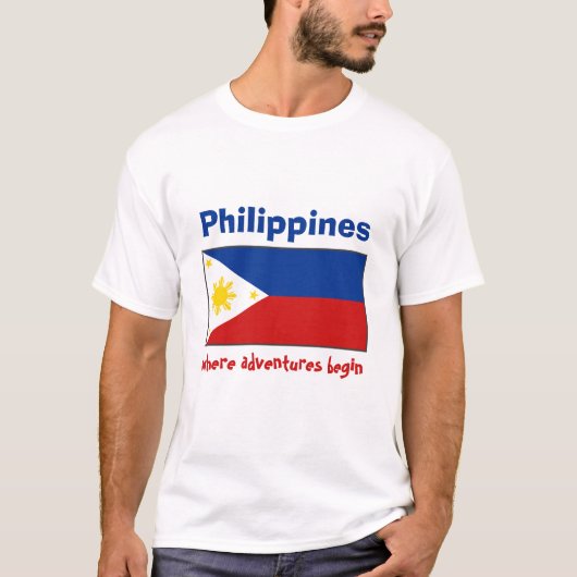 フィリピン旗+地図+テキストTシャツ Tシャツ (正面)