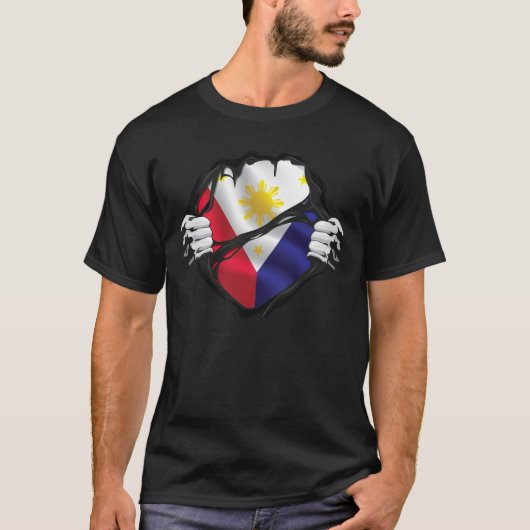 フィリピン純粋なルーツ国旗の黒 Tシャツ (正面)
