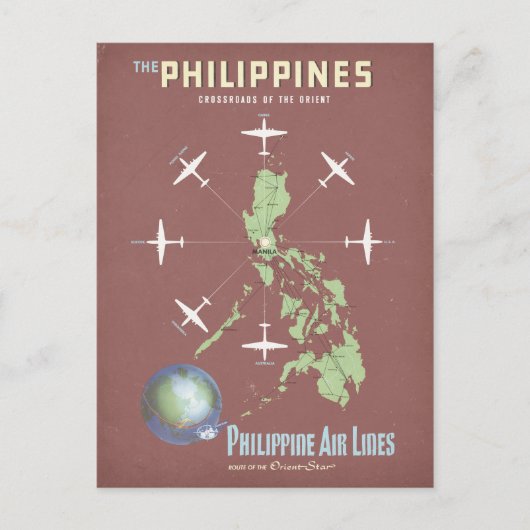 フィリピン航空オリエントヴィンテージ旅行ポスター ポストカード (正面)