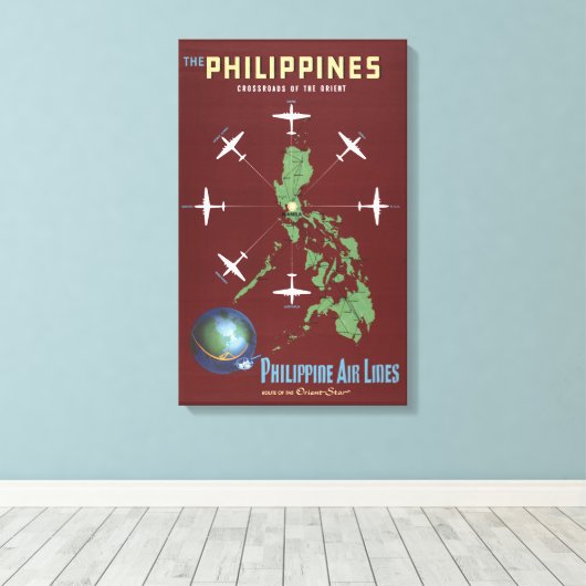 フィリピン航空ラインのヴィンテージ旅行ポスター キャンバスプリント (インサイチュ (ウッドフロア))