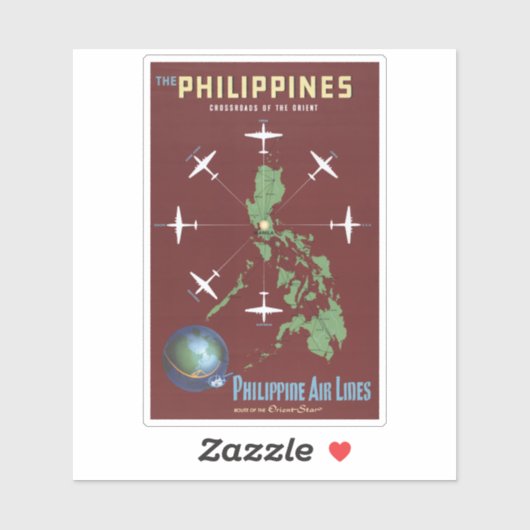 フィリピン航空ラインのヴィンテージ旅行ポスター シール (シート)