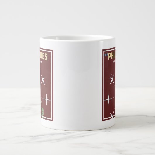 フィリピン航空ラインのヴィンテージ旅行ポスター ジャンボコーヒーマグカップ (正面)