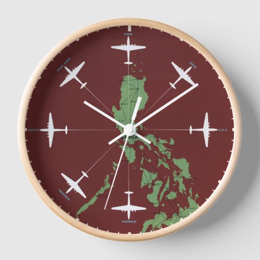 フィリピン航空ラインのヴィンテージ旅行ポスター 壁時計 (正面)