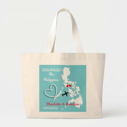フィリピン行き先結婚式へようこそ ラージトートバッグ (正面)