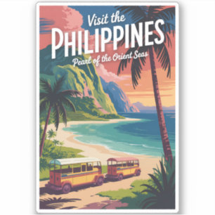 フィリピン ビーチ イラスト 旅行 アート ヴィンテージ シール