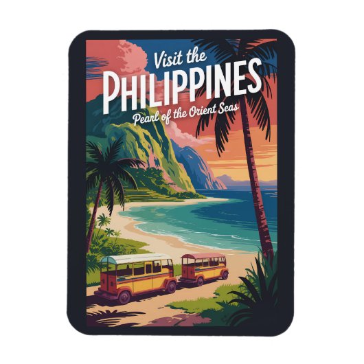 フィリピン ビーチ イラスト 旅行 アート ヴィンテージ マグネット (縦)