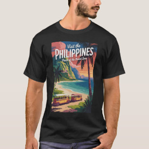 フィリピン ビーチ イラスト 旅行 アート ヴィンテージ Tシャツ