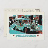 フィリピン、マニラの象徴的なジプニー ポストカード (正面/裏面)
