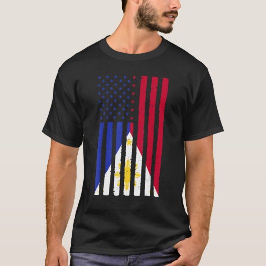 フィリピン ルーツ USA 国旗 ヘリテージ ハーフ フィリピノ Tシャツ (正面)