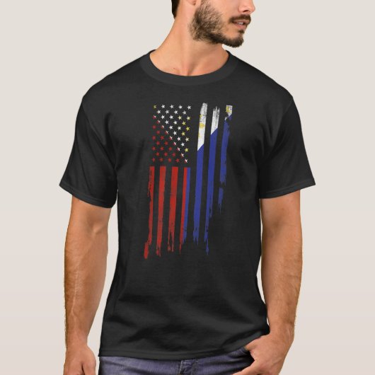 フィリピーノアメリカ国旗のプライドフィリピ動揺してン Tシャツ (正面)