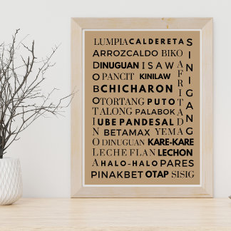 フィリピーノフードブラック&ブラウンタイポグラフィポスター ポスター