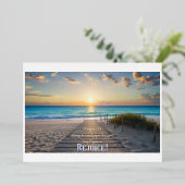 フィリピ人への手紙4:4の言葉と共に輝くビーチイメージ - 喜びに満ちて 箔招待状 (立ち正面)