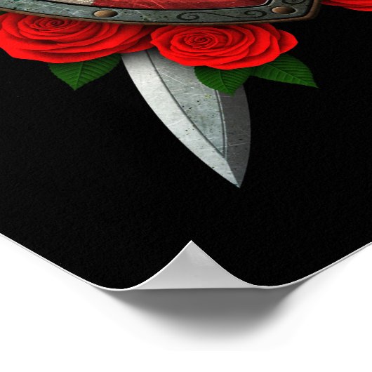 フィリピ擦り切れたノ国旗の盾と剣とバラ ポスター (角)