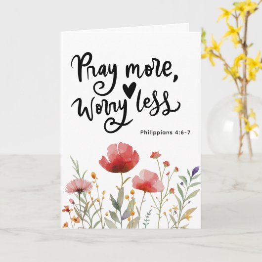 フィリピ 4:6-7 祈りを多く 心配を少なく 聖書の名言 カード (黄色い花)