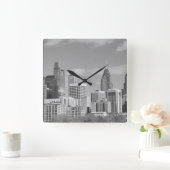 フィリー超高層ビルズ白黒 スクエア壁時計 (ホーム)