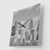 フィリー超高層ビルズ白黒 スクエア壁時計 (傾斜)