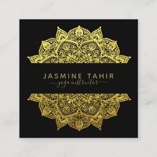 フィリ華美グリー金ゴールドブラックマンダラヨガインストラクター スクエア名刺 (正面)