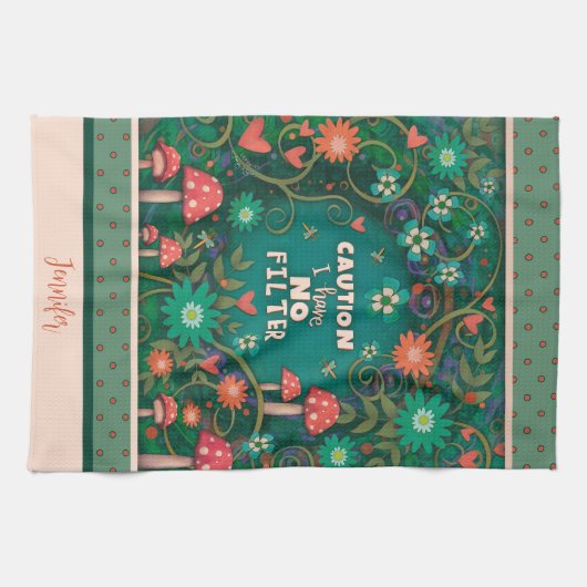 フィルおもしろいタなし引用文フローラキノコの緑の名前 キッチンタオル (横)