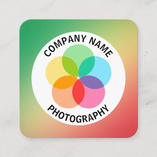 フィルターフラワー – グラディエントGrn、Yelw、赤 スクエア名刺 (正面)