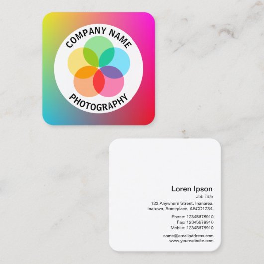 フィルターフラワー – グラデーションY、M、B、R、 スクエア名刺 (正面/裏面)