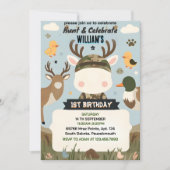 フィルドワイルド迷彩柄オーディアダック狩り1歳の誕生日 招待状 (正面)