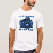 フィルムのカメラの青のNikon F-3のTシャツ Tシャツ (正面)
