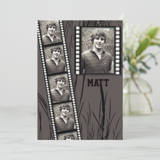 フィルムのストリップの写真のパネルの卒業の発表 招待状 (スタンド正面)