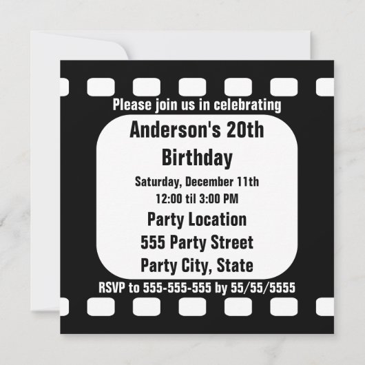 フィルムのストリップ映画誕生会 招待状 (裏面)