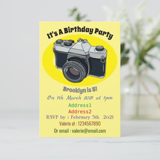 フィルムカメラ漫画イラストレーション 招待状 (スタンド正面)