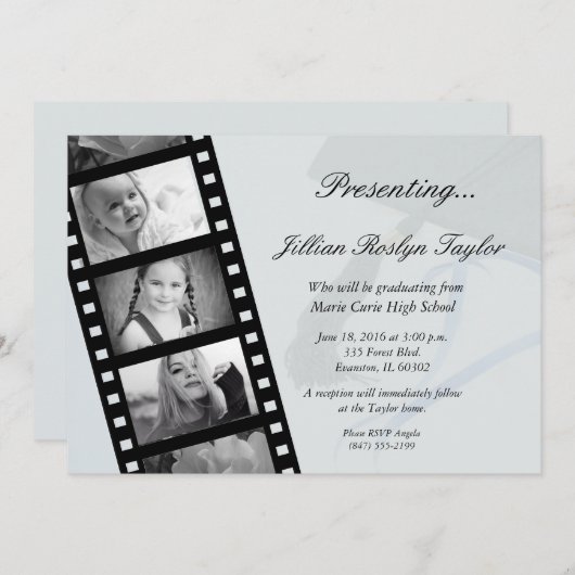 フィルムストリップの卒業パーソナライズされた招待状 招待状 (正面/裏面)