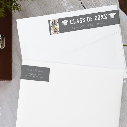 フィルムストリップフォトコラージュ卒業アドレス | グレー ラップアラウンドラベル