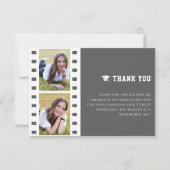 フィルムストリップフォトコラージュ卒業 | グレー サンキューカード (正面)