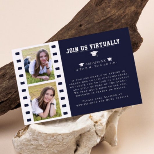 フィルムストリップフォトコラージュ卒業 | ブルー エンクロージャーカード