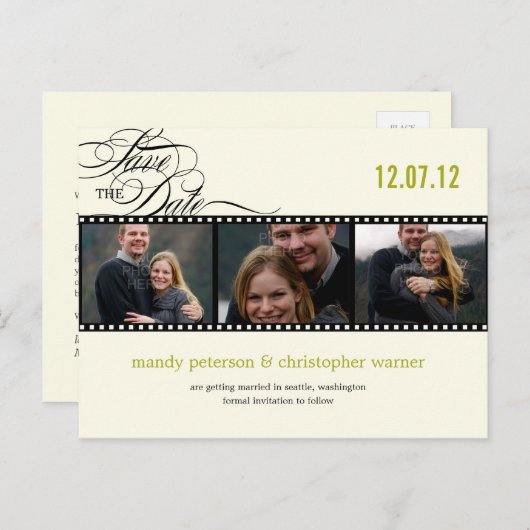 フィルムストリップ写真の保存日付 案内ポストカード (正面/裏面)