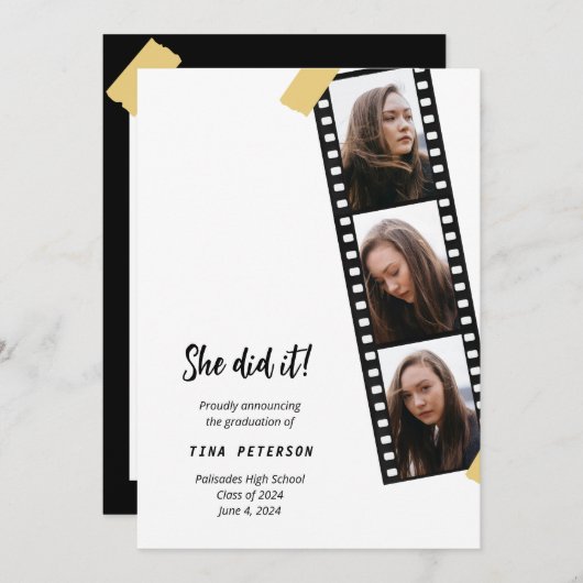フィルムストリップ4フォトコラージュ卒業発表 招待状 (正面/裏面)