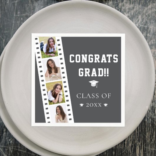 フィルムストリップ4フォトコラージュ卒業 | グレー スタンダードランチョンナプキン