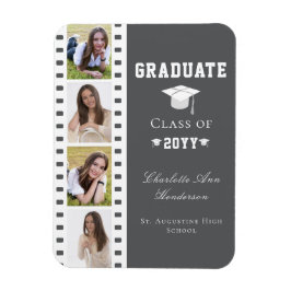 フィルムストリップ4フォトコラージュ卒業 | グレー マグネット