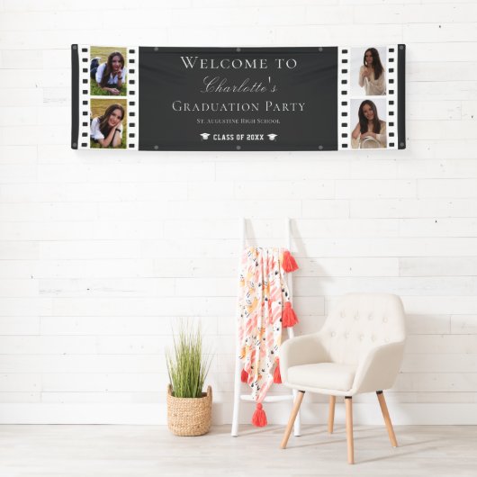 フィルムストリップ4フォトコラージュ卒業 | グレー 横断幕 (インサイチュ)