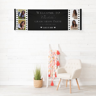 フィルムストリップ4フォトコラージュ卒業   ブラック 横断幕