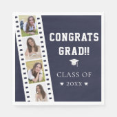 フィルムストリップ4フォトコラージュ卒業 | ブルー スタンダードランチョンナプキン (正面)