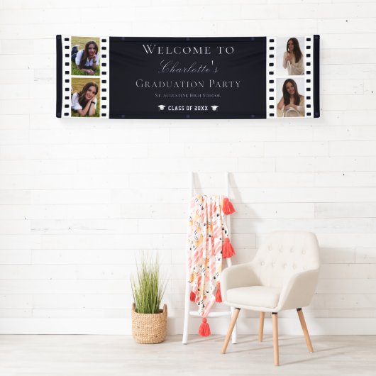 フィルムストリップ4フォトコラージュ卒業 | ブルー 横断幕 (インサイチュ)