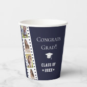 フィルムストリップ4フォトコラージュ卒業 | ブルー 紙コップ (正面)