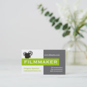 フィルムメーカー灰色、白、ライムグリーンの目を引く 名刺 (スタンド正面)