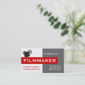 フィルムメーカー灰色、白、赤い目を引く 名刺 (スタンド正面)