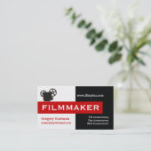 フィルムメーカー黒、白、赤い目を引く 名刺 (スタンド正面)