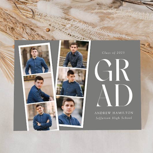 フィルムモダンストリップグレー6写真卒業 案内状