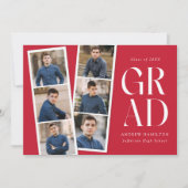 フィルムモダンストリップレッド6フォトコラージュ卒業 案内状 (正面)
