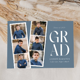 フィルムモダンストリップ石板ブルー6写真卒業 案内状