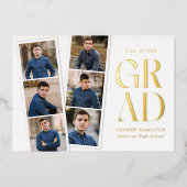 フィルムモダンストリップ金ゴールド6写真卒業 箔招待状 (正面)